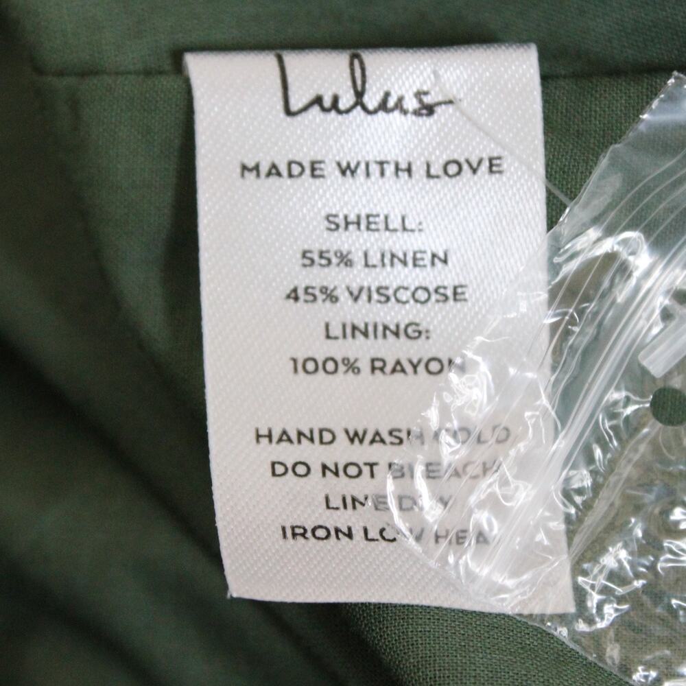 Lulus Jet Stream Olive Green High-Waisted Wide-Leg Pants Slit Hem Linen Blend Sm - Picture 14 of 14